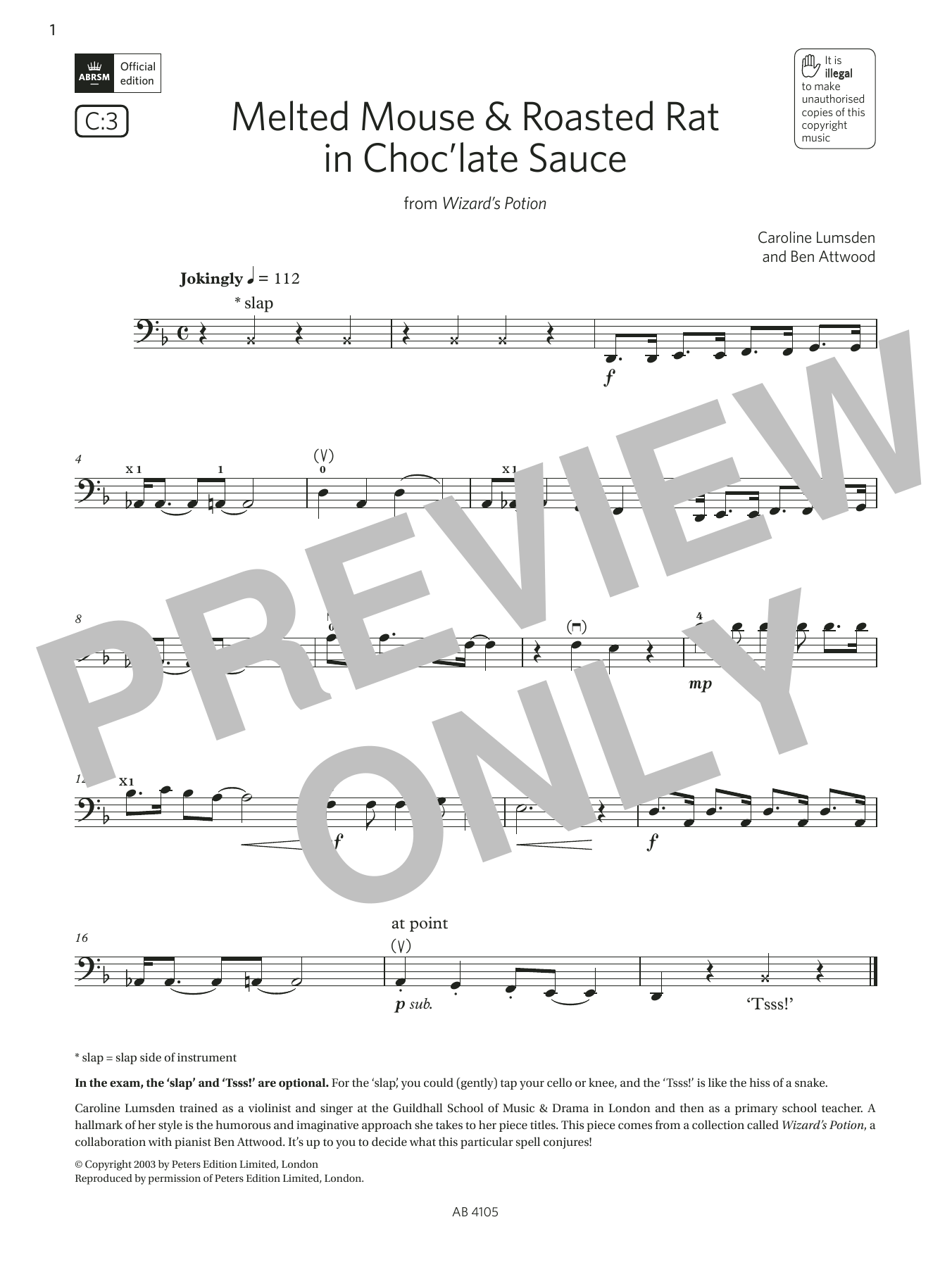 Ben Attwood Melted Mouse & Roasted Rat in Choc'late Sauce (Grade 2, C3, from the ABRSM Cello Sheet Music
