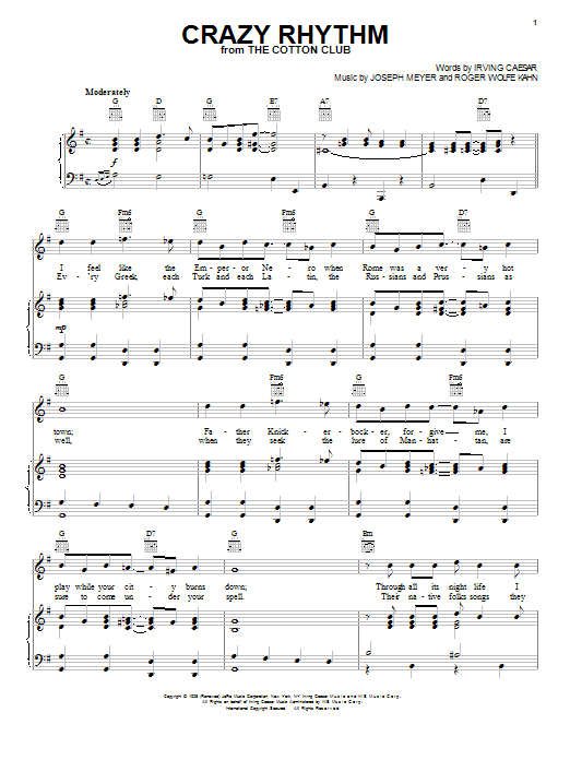 Ben Bernie Crazy Rhythm Sheet Music