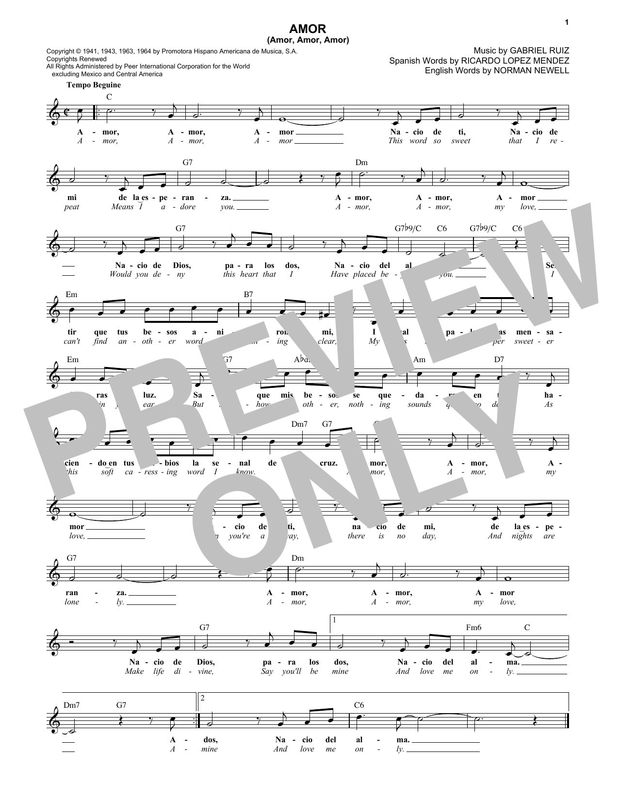 Ben E. King Amor (Amor, Amor, Amor) Sheet Music