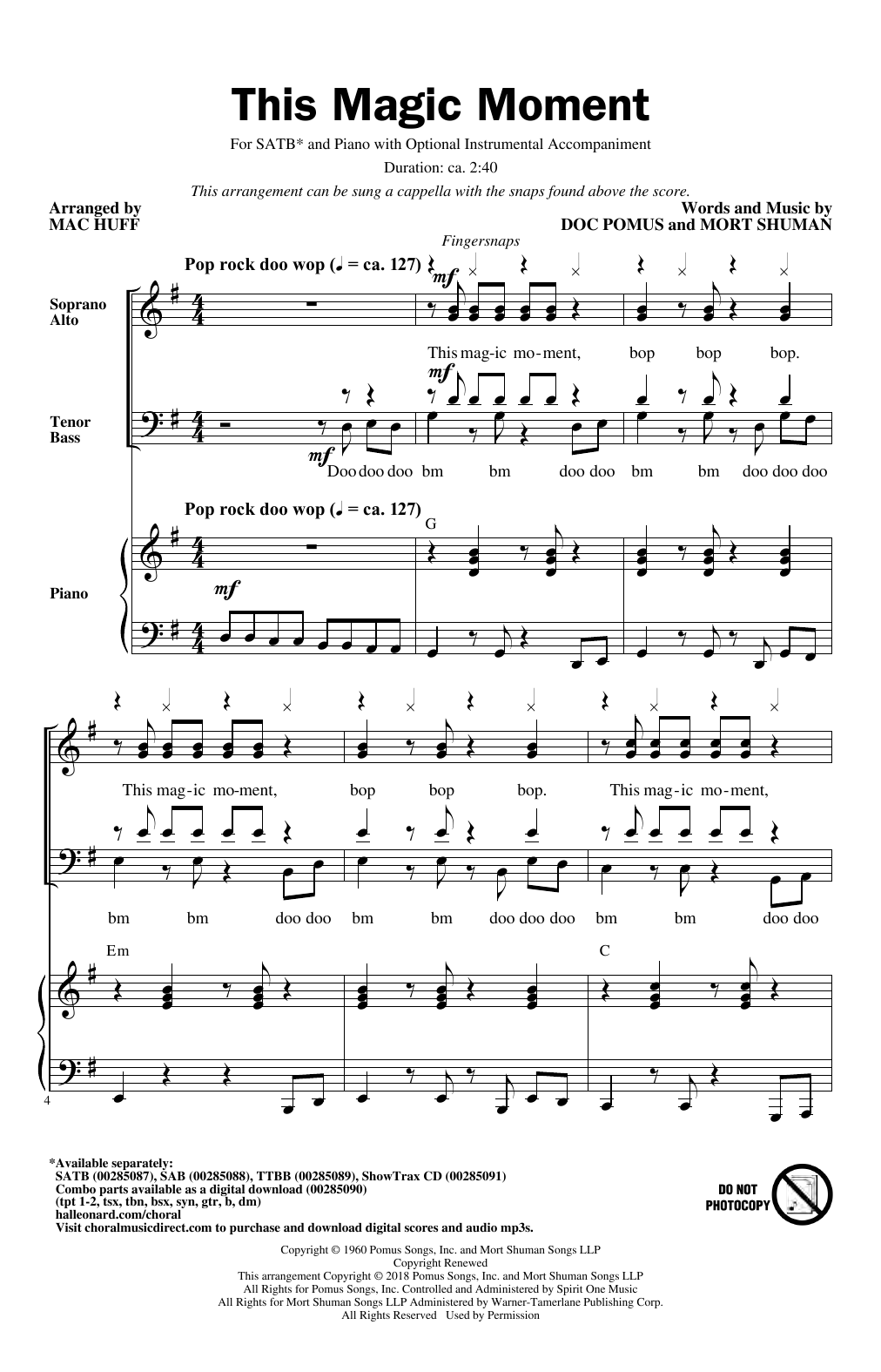 Ben E. King & The Drifters This Magic Moment (arr. Mac Huff) Sheet Music