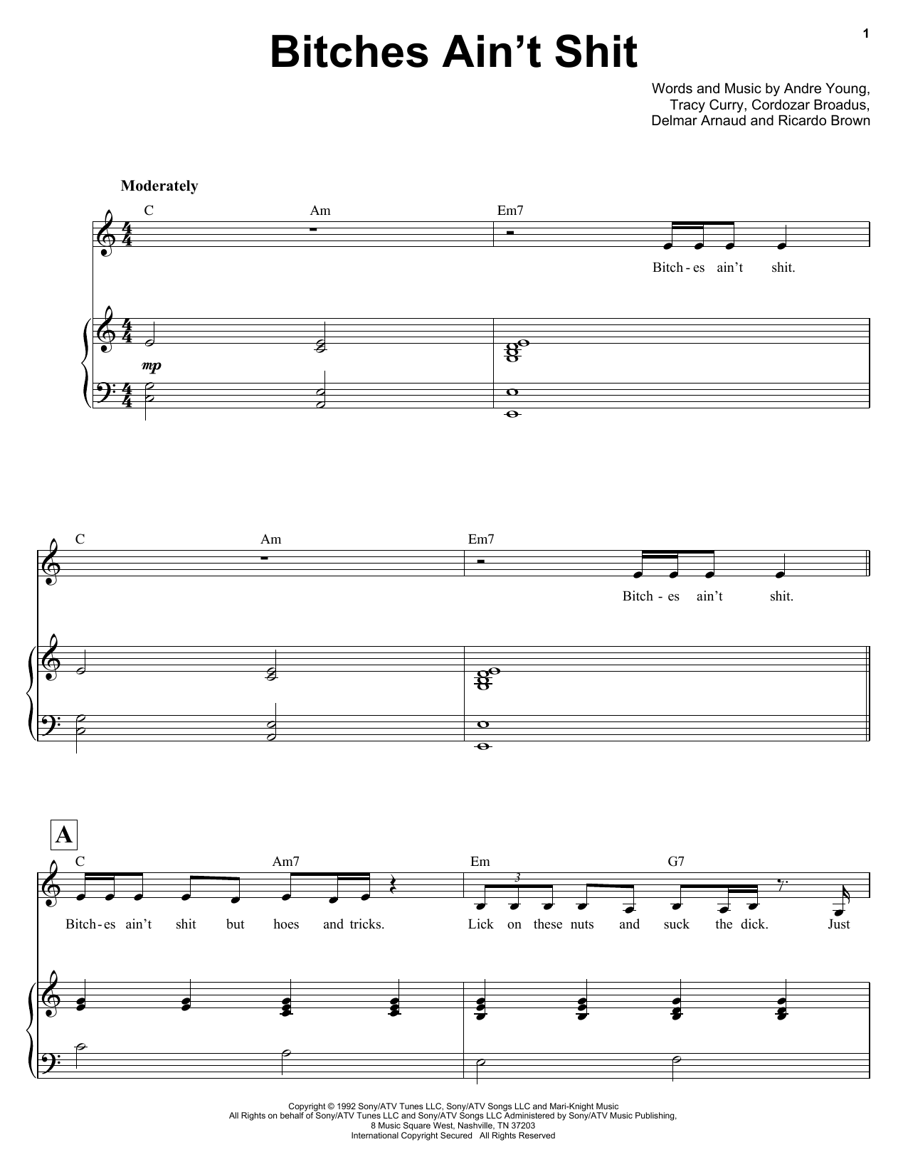 Ben Folds Bitches Ain't Shit Sheet Music