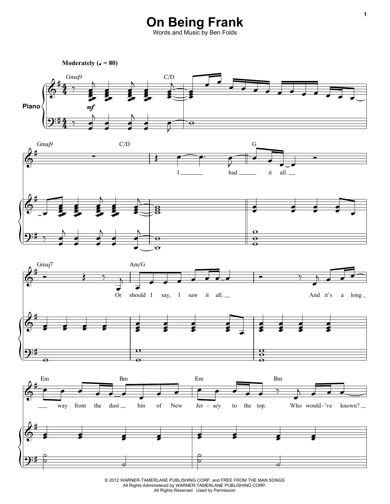 Ben Folds Five On Being Frank Sheet Music