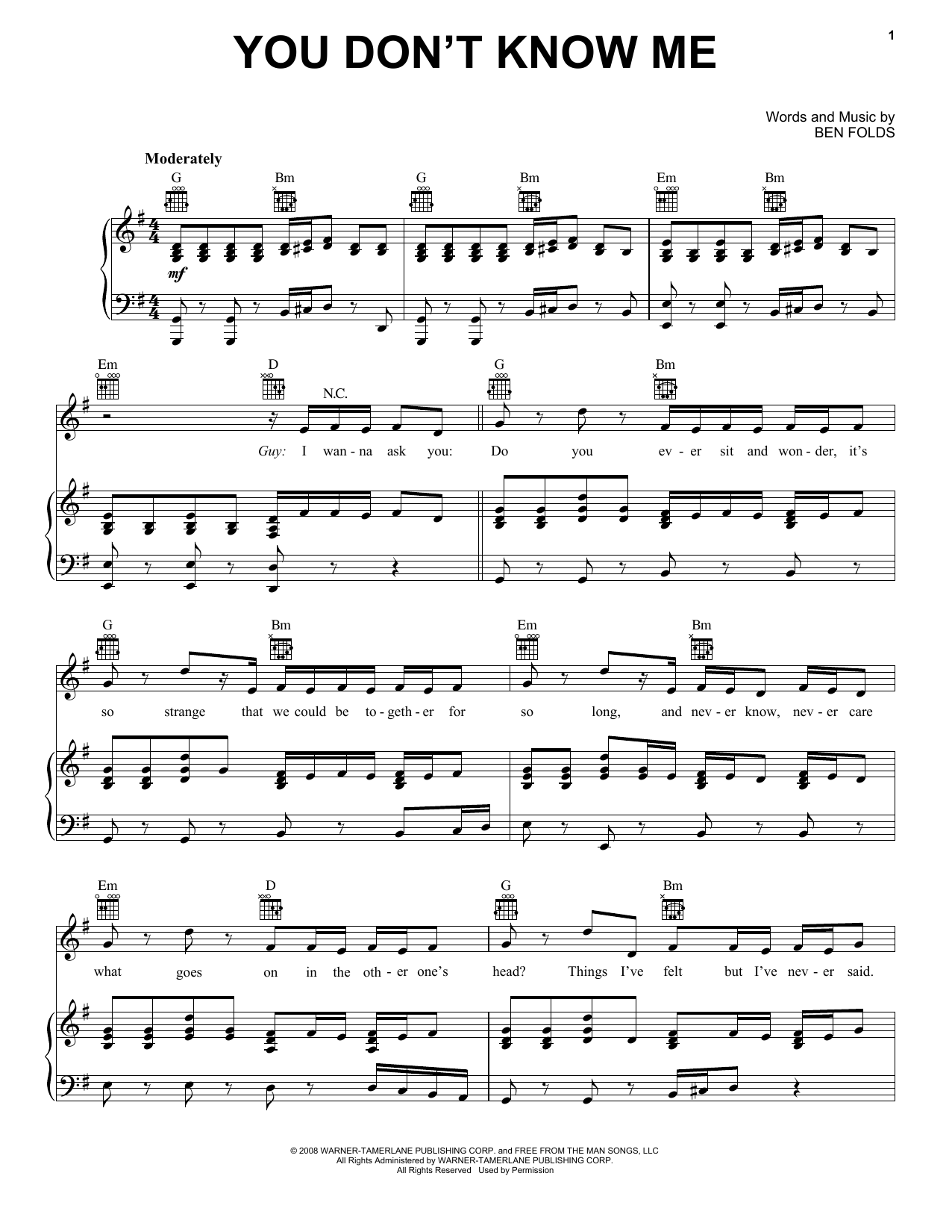 Ben Folds Five You Don't Know Me Sheet Music