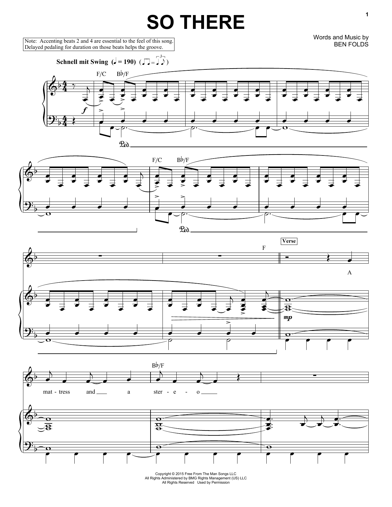 Ben Folds So There Sheet Music