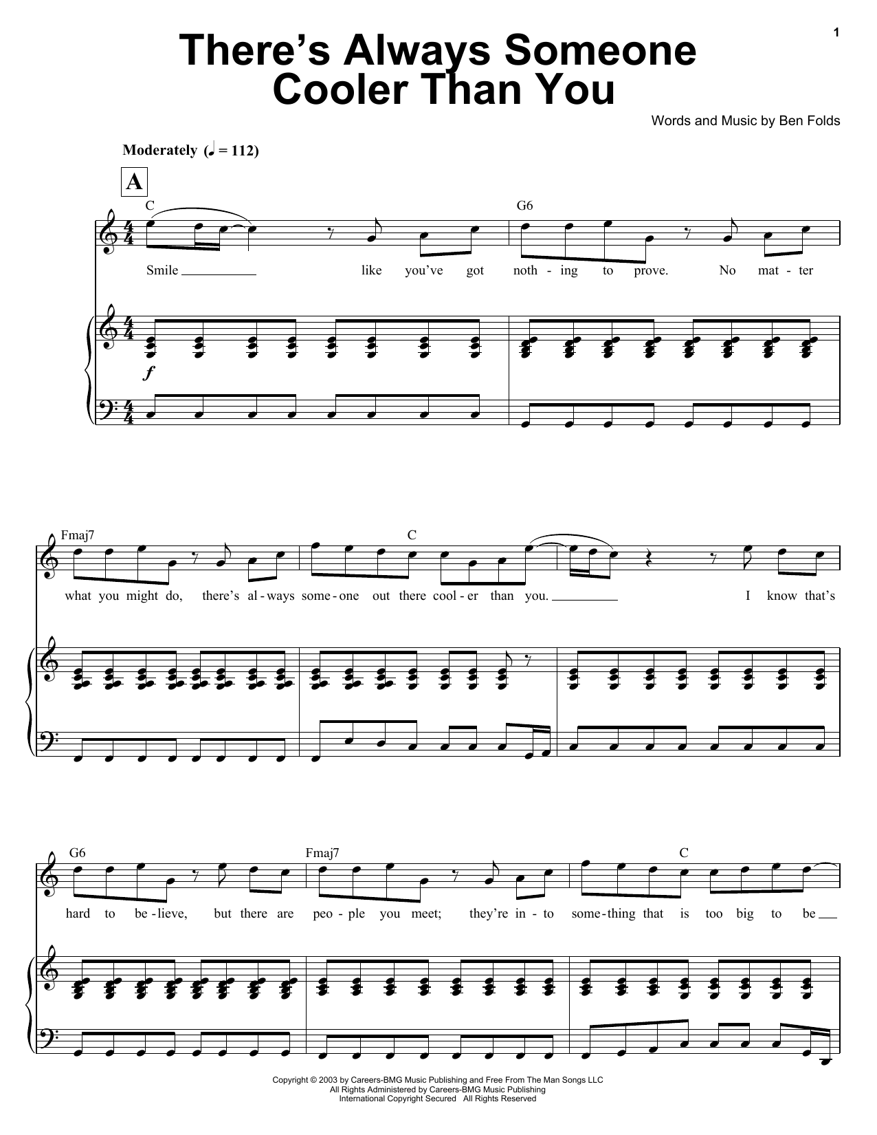 Ben Folds There's Always Someone Cooler Than You Sheet Music