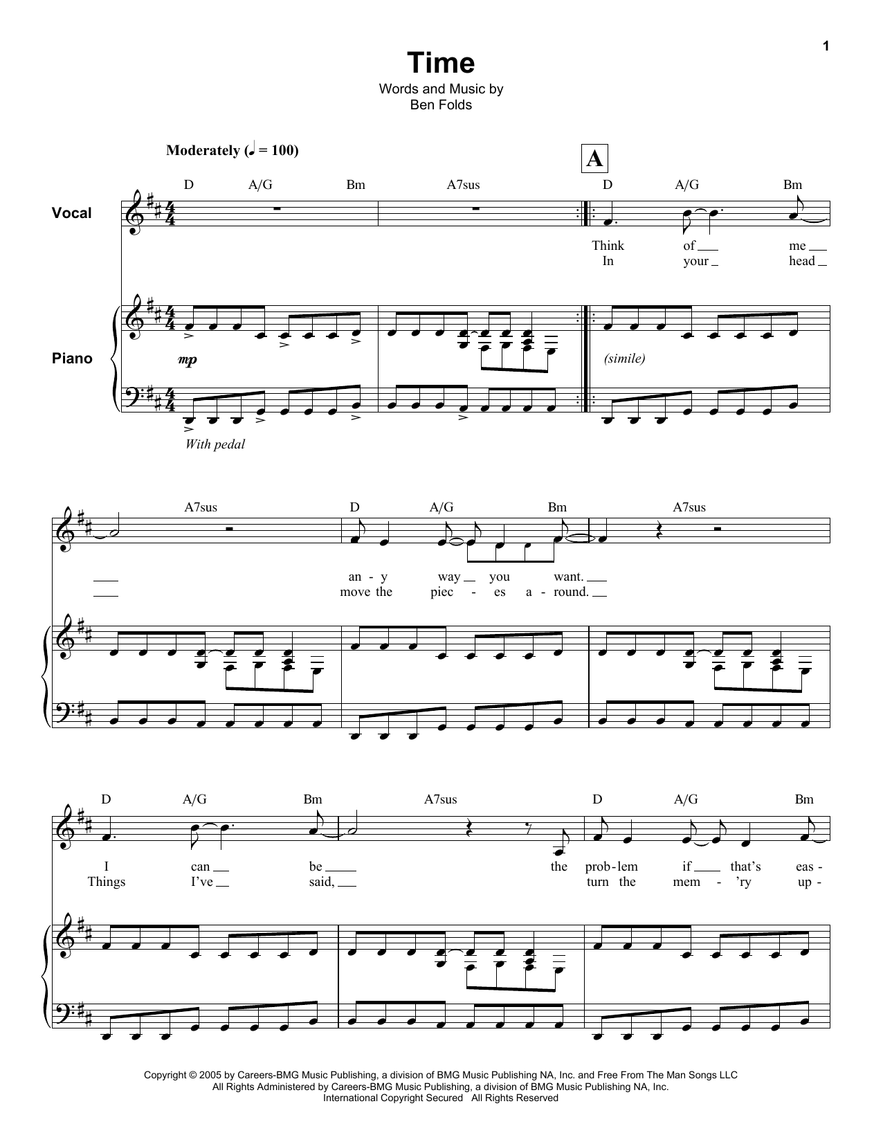 Ben Folds Time Sheet Music