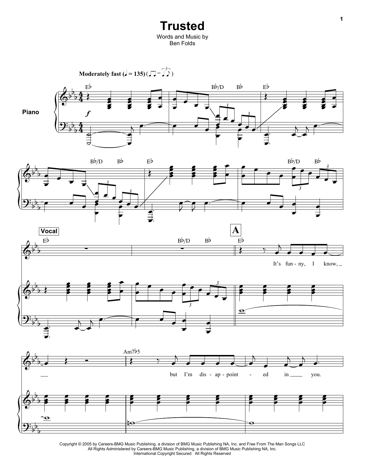 Ben Folds Trusted Sheet Music