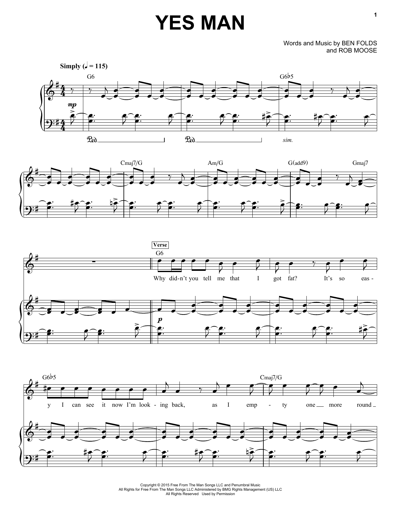 Ben Folds Yes Man Sheet Music