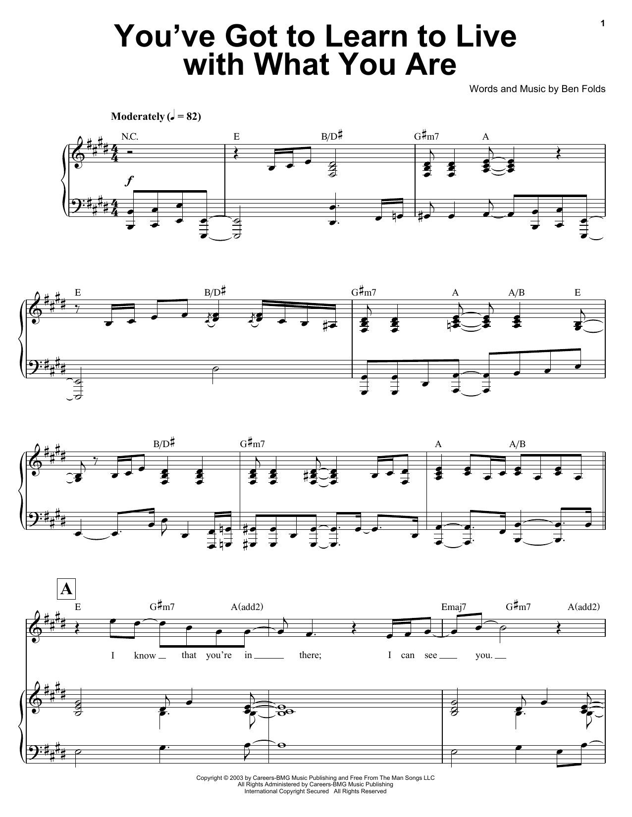Ben Folds You've Got To Learn To Live With What You Are Sheet Music