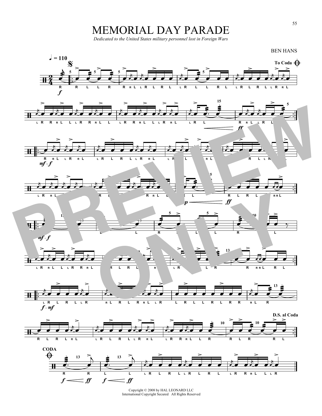 Ben Hans Memorial Day Parade Sheet Music