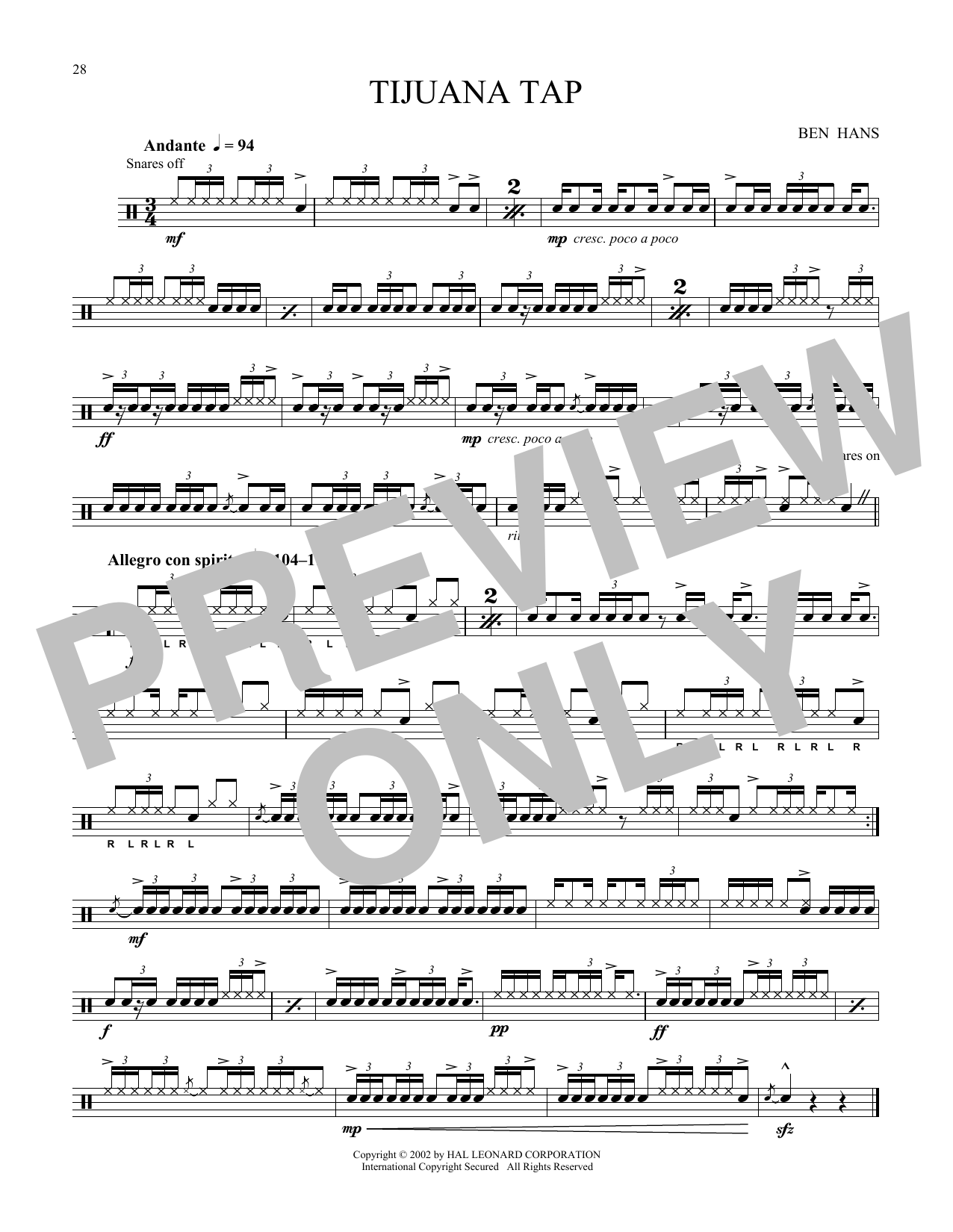 Ben Hans Tijuana Tap Sheet Music