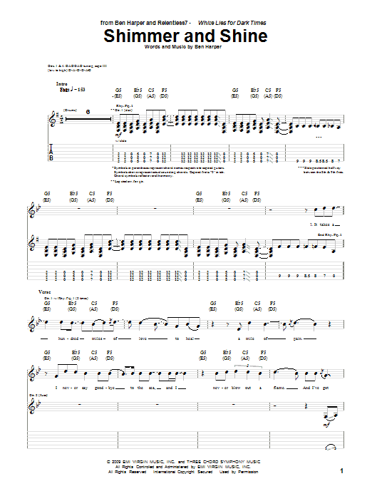 Ben Harper and Relentless7 Shimmer And Shine Sheet Music