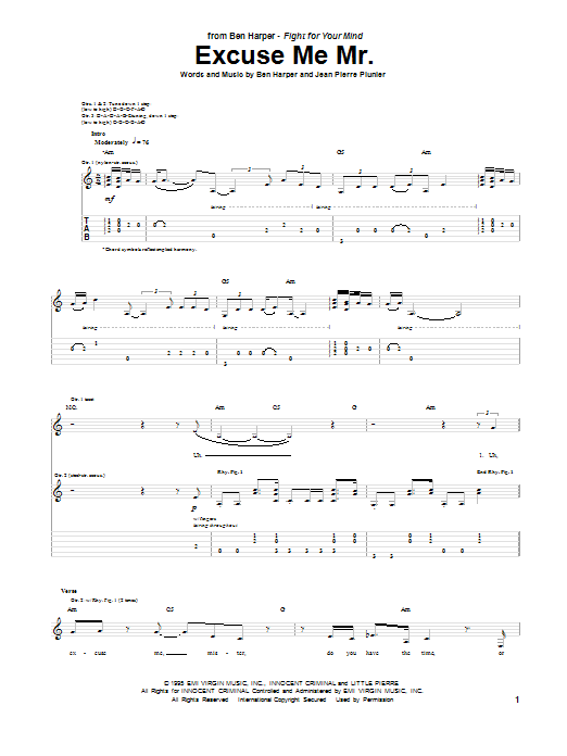 Ben Harper Excuse Me Mr. Sheet Music