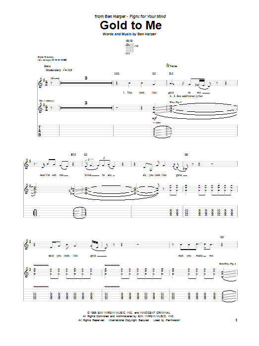 Ben Harper Gold To Me Sheet Music
