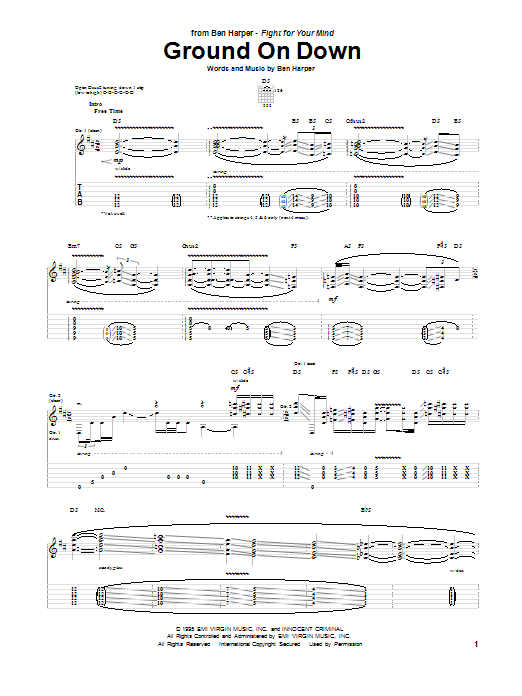 Ben Harper Ground On Down Sheet Music