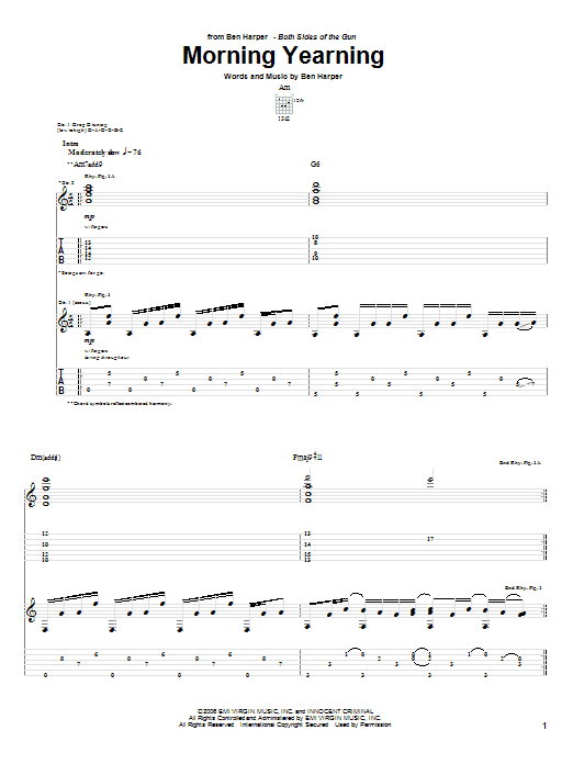 Ben Harper Morning Yearning Sheet Music