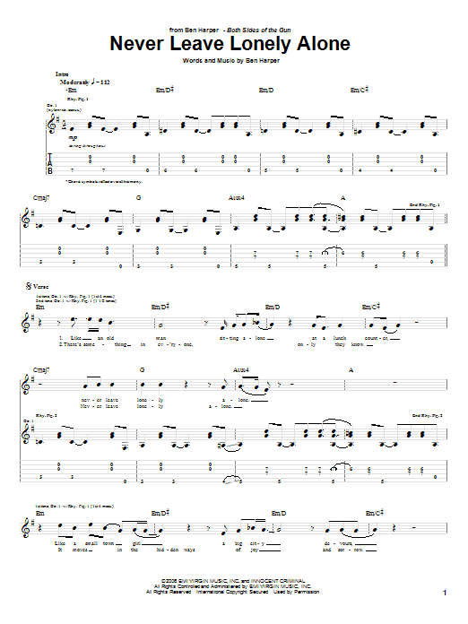 Ben Harper Never Leave Lonely Alone Sheet Music