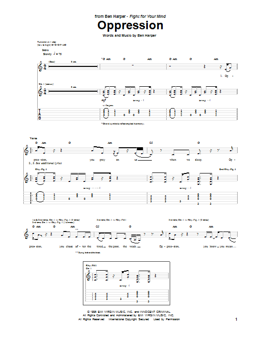Ben Harper Oppression Sheet Music