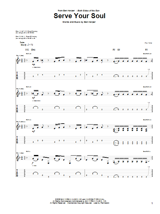 Ben Harper Serve Your Soul Sheet Music