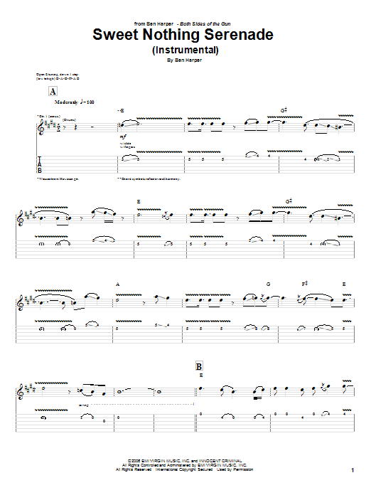 Ben Harper Sweet Nothing Serenade (Instrumental) Sheet Music