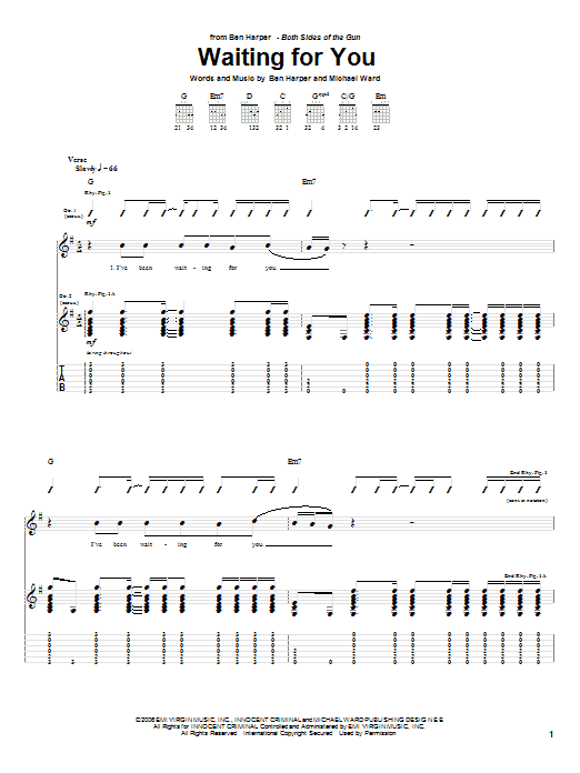 Ben Harper Waiting For You Sheet Music
