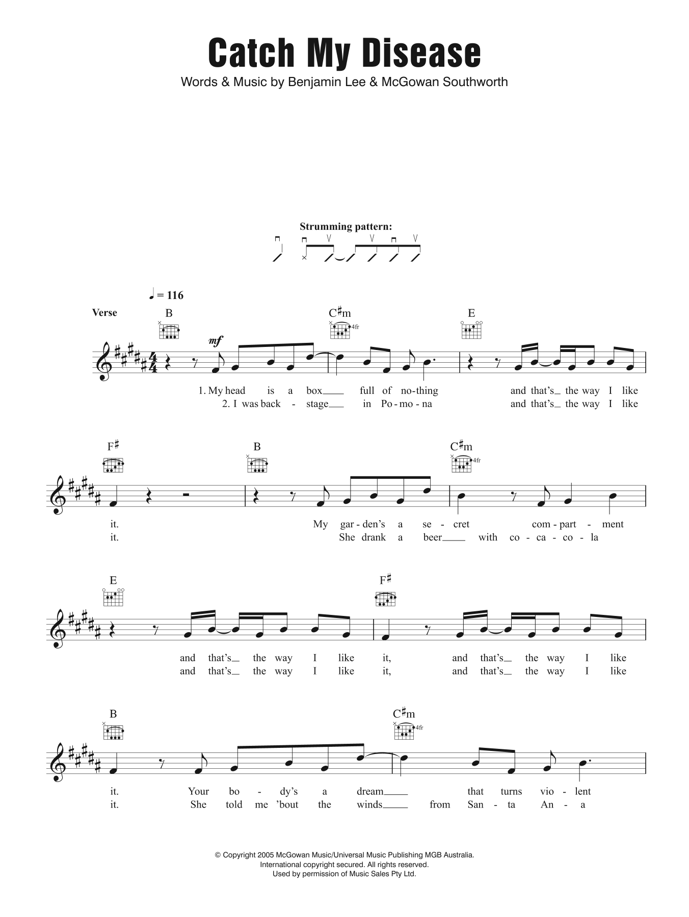 Ben Lee Catch My Disease Sheet Music
