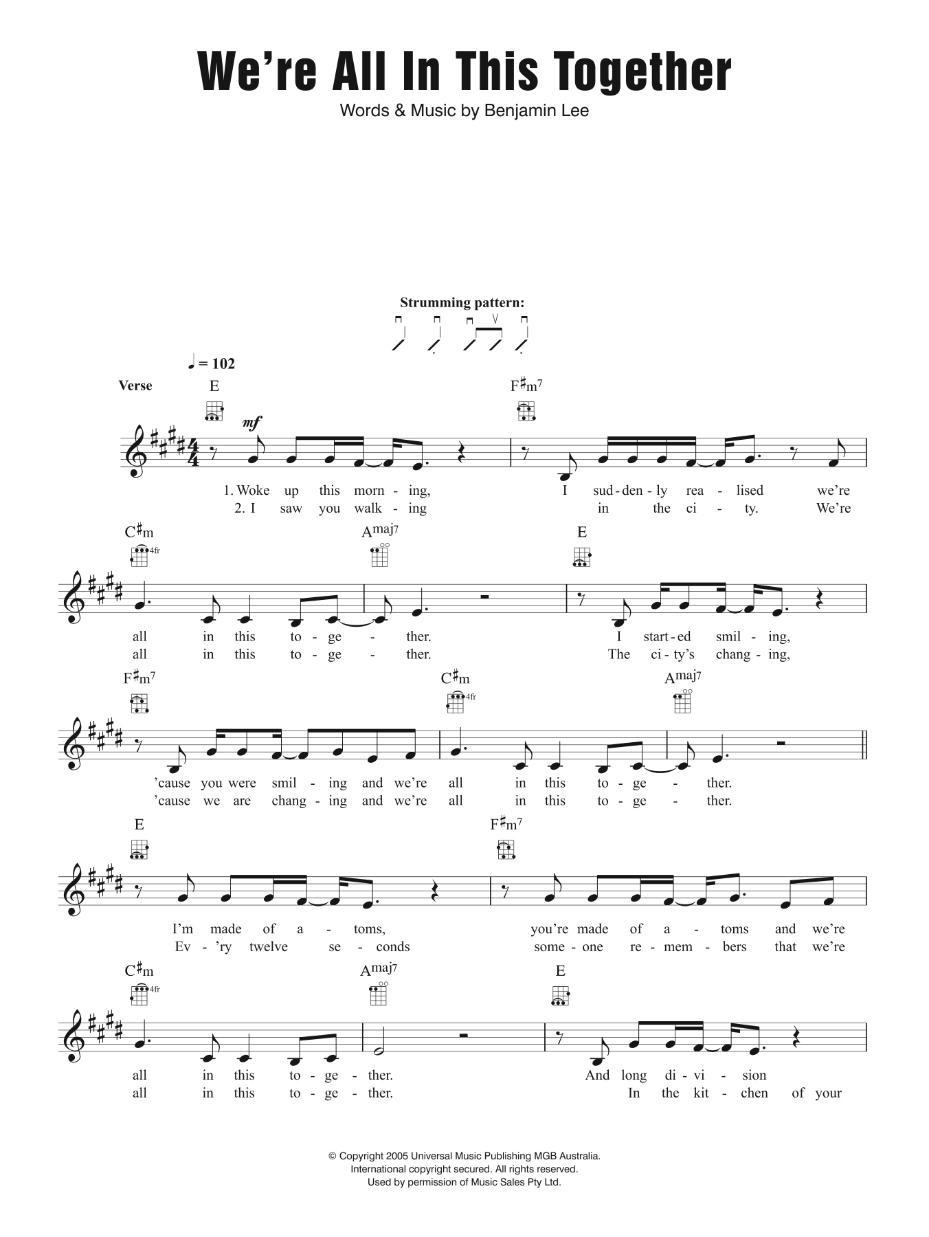 Ben Lee We're All in This Together Sheet Music