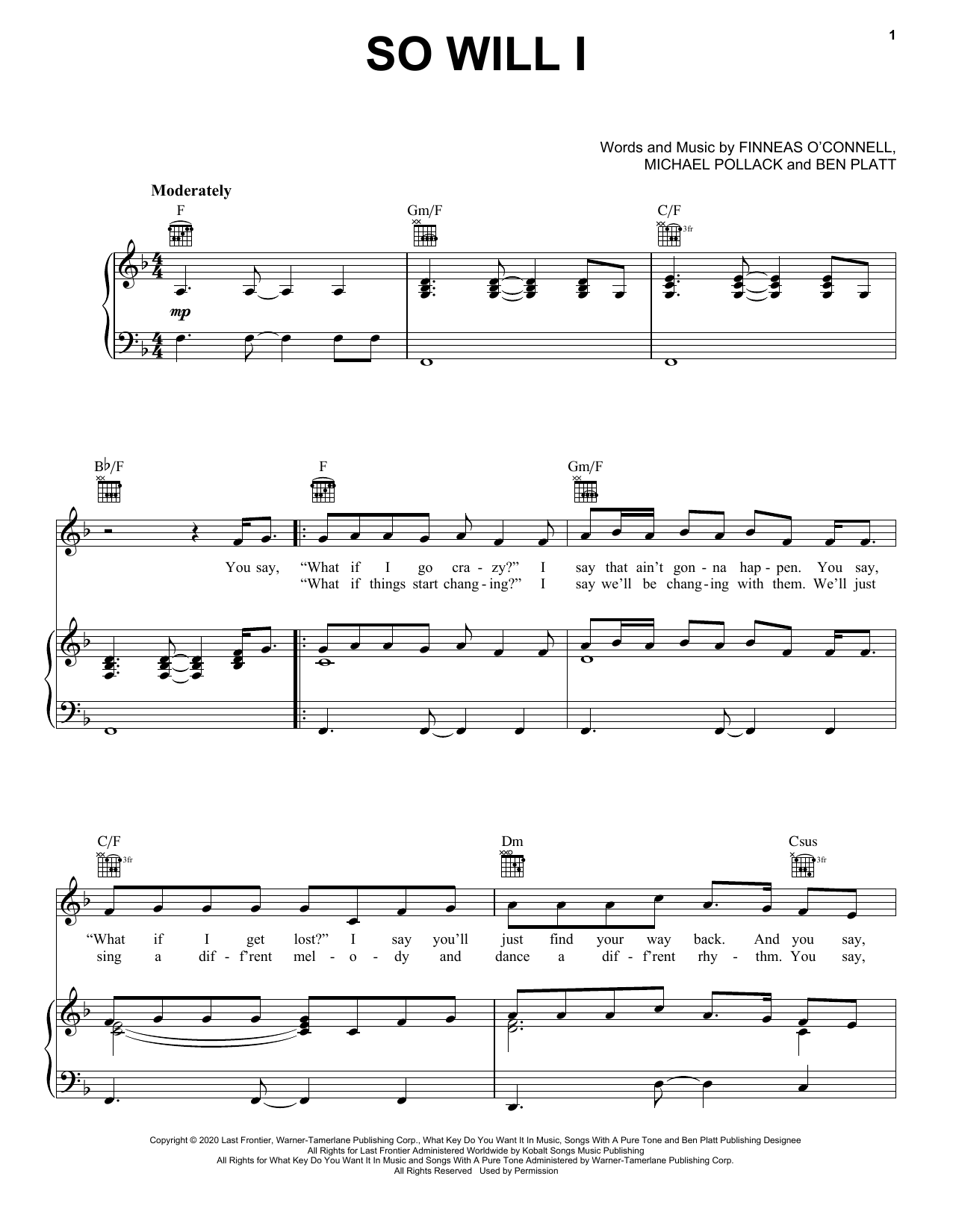 Ben Platt So Will I Sheet Music