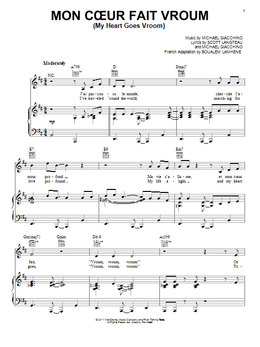 Benabar Mon Coeur Fait Vroum (My Heart Goes Vroom) (from Cars 2) Sheet Music