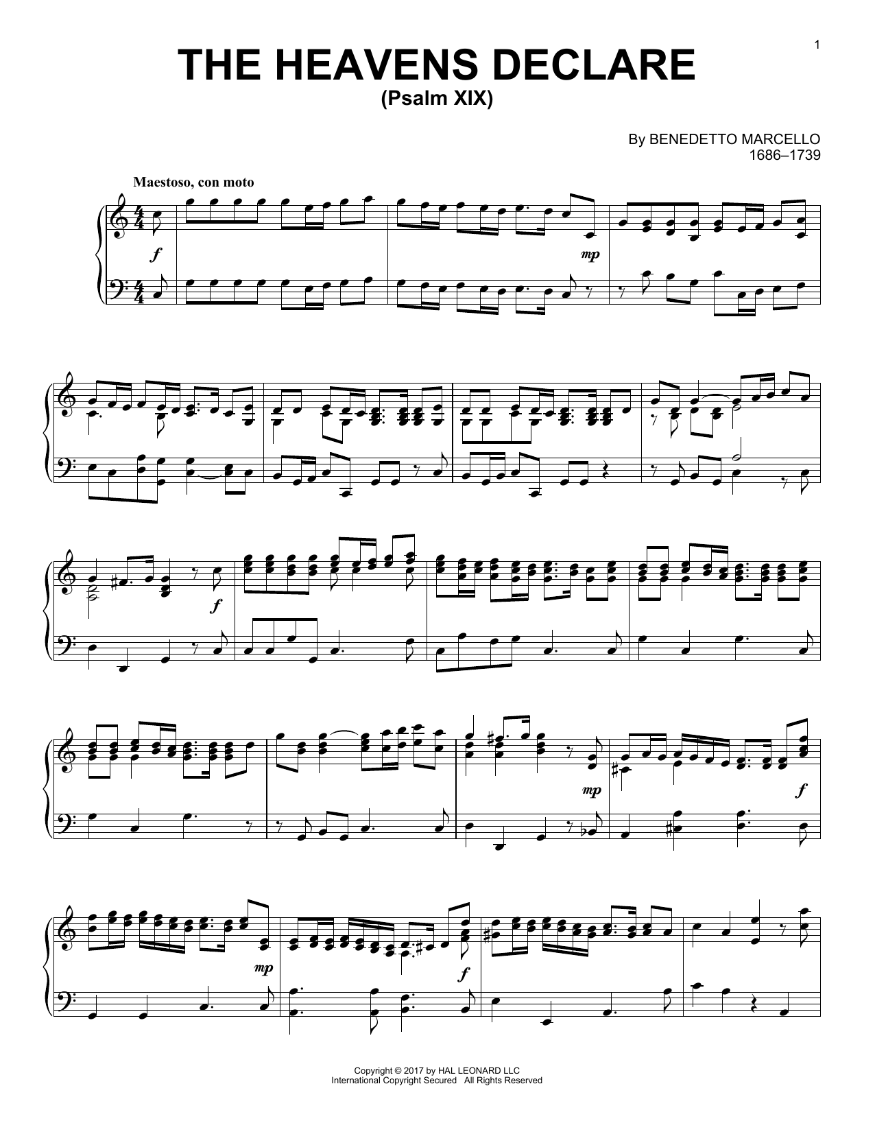 Benedetto Marcello The Heavens Declare (Psalm XIX) Sheet Music