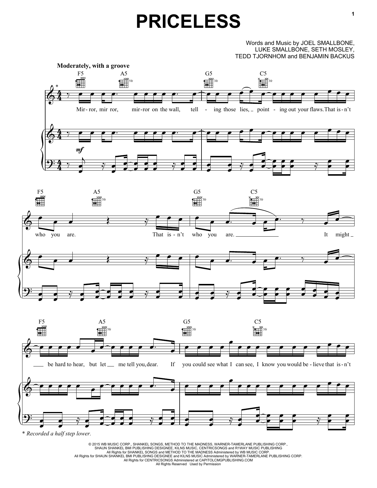 Benjamin Backus Priceless Sheet Music