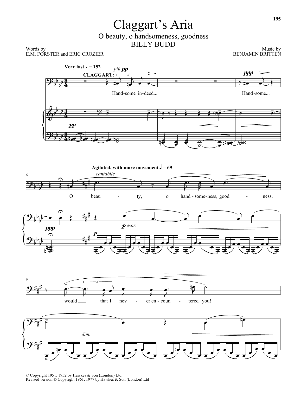 Benjamin Britten Claggart's Aria (O Beauty, O Handsomeness, Goodness) Sheet Music