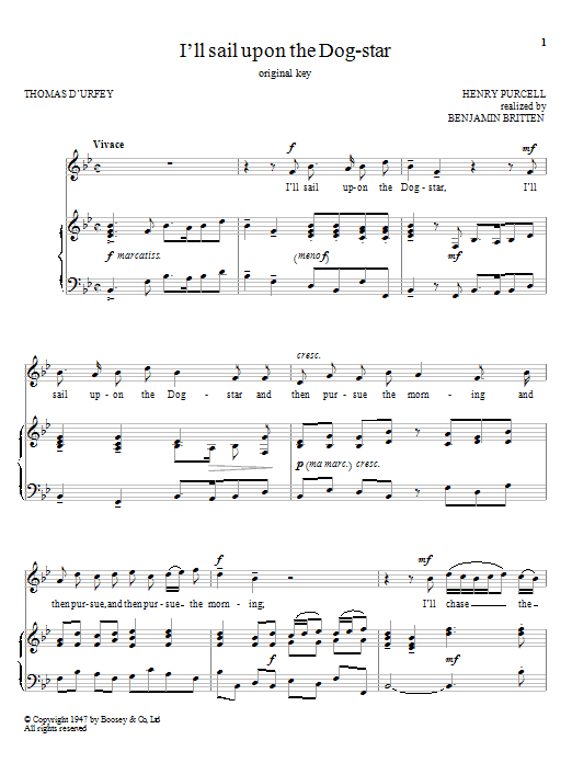 Benjamin Britten I'll Sail Upon The Dog-Star Sheet Music