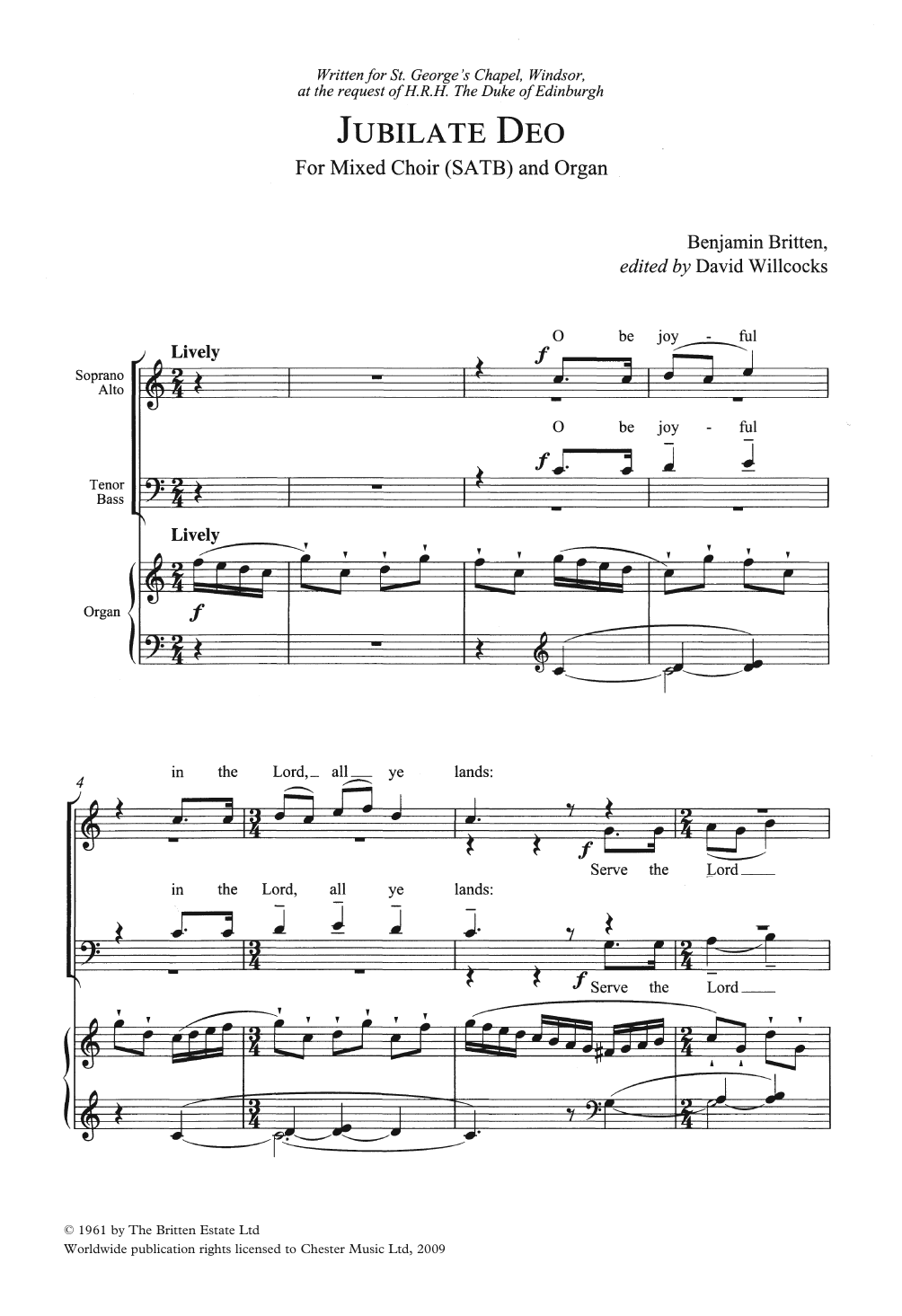 Benjamin Britten Jubilate Deo In C Major Sheet Music