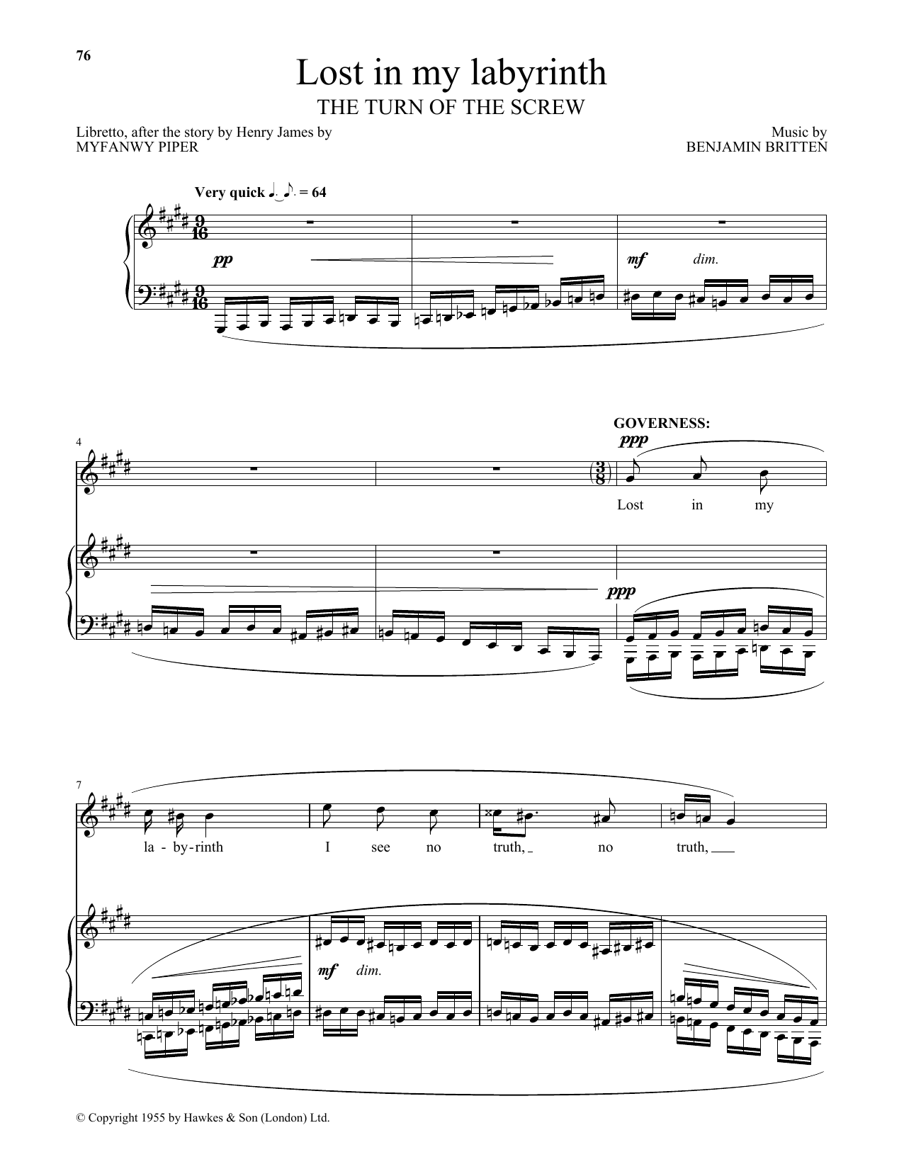 Benjamin Britten Lost in my labyrinth (from The Turn Of The Screw) Sheet Music
