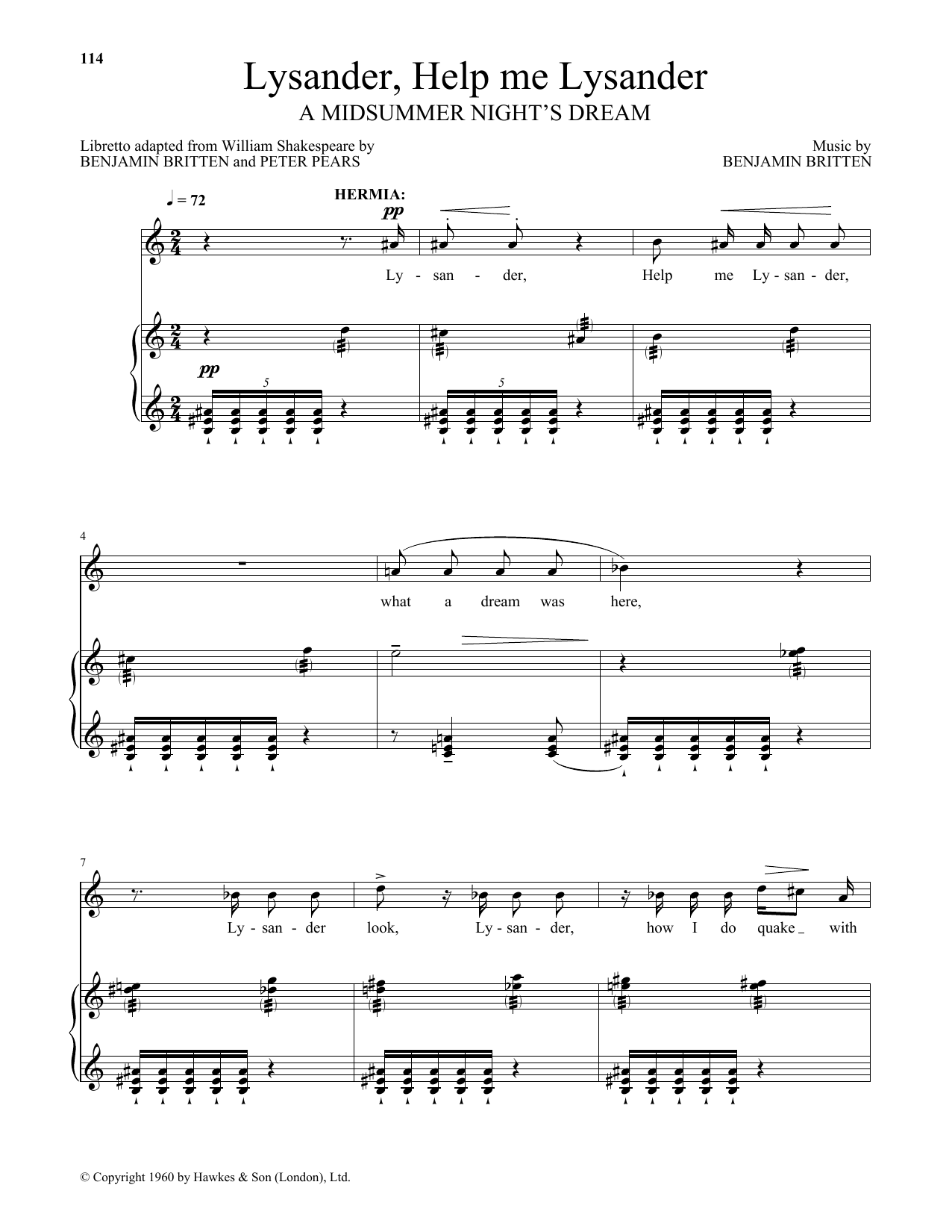Benjamin Britten Lysander, Help me Lysander (from A Midsummer Night's Dream) Sheet Music