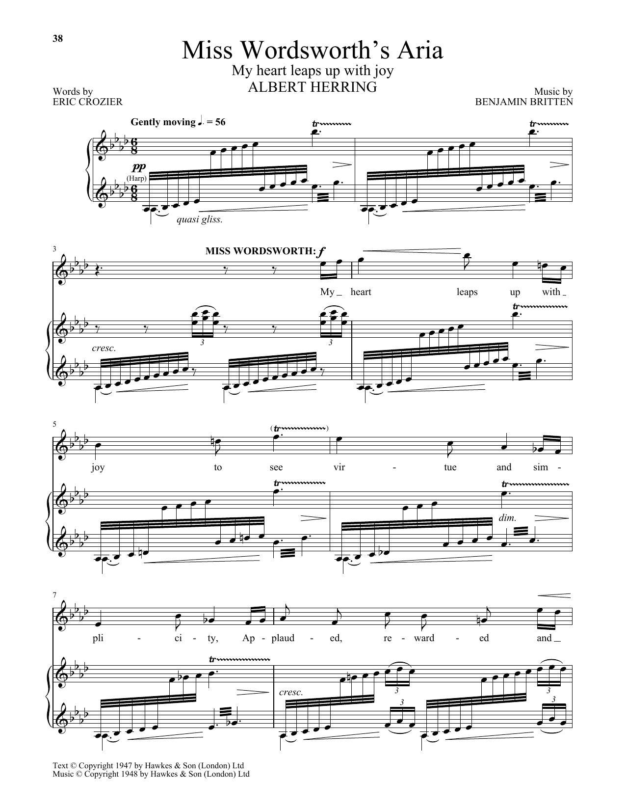 Benjamin Britten Miss Wordsworth's Aria (My Heart Leaps Up With Joy) (from Albert Herring) Sheet Music