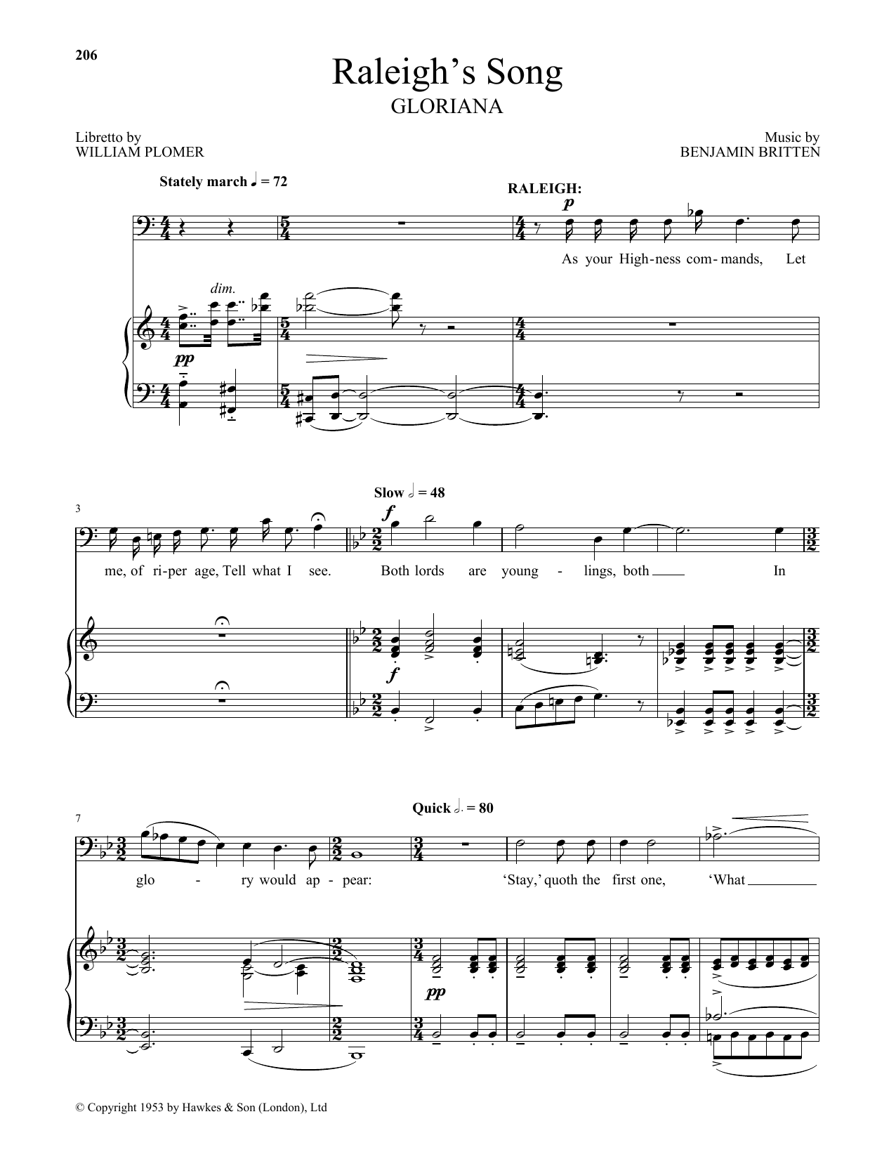 Benjamin Britten Raleigh's Song (from Gloriana) Sheet Music