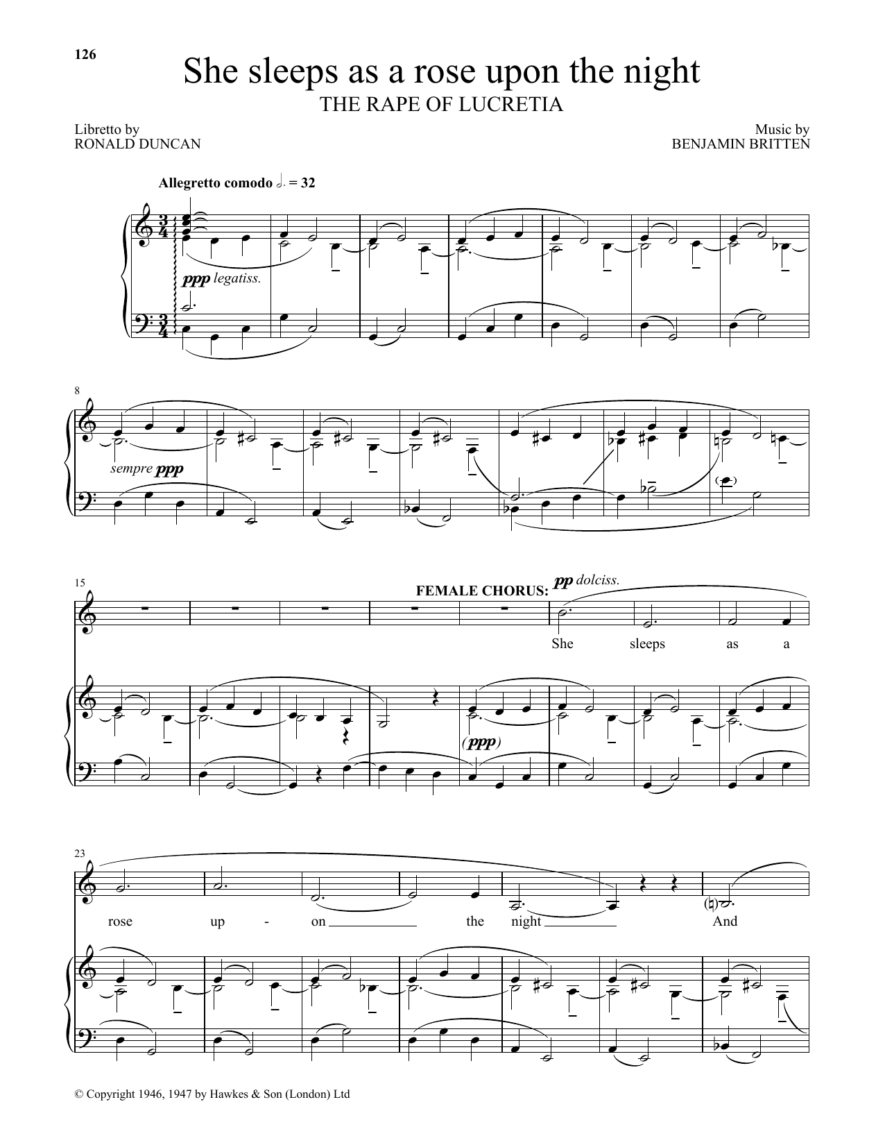 Benjamin Britten She sleeps as a rose upon the night (from The Rape Of Lucretia) Sheet Music