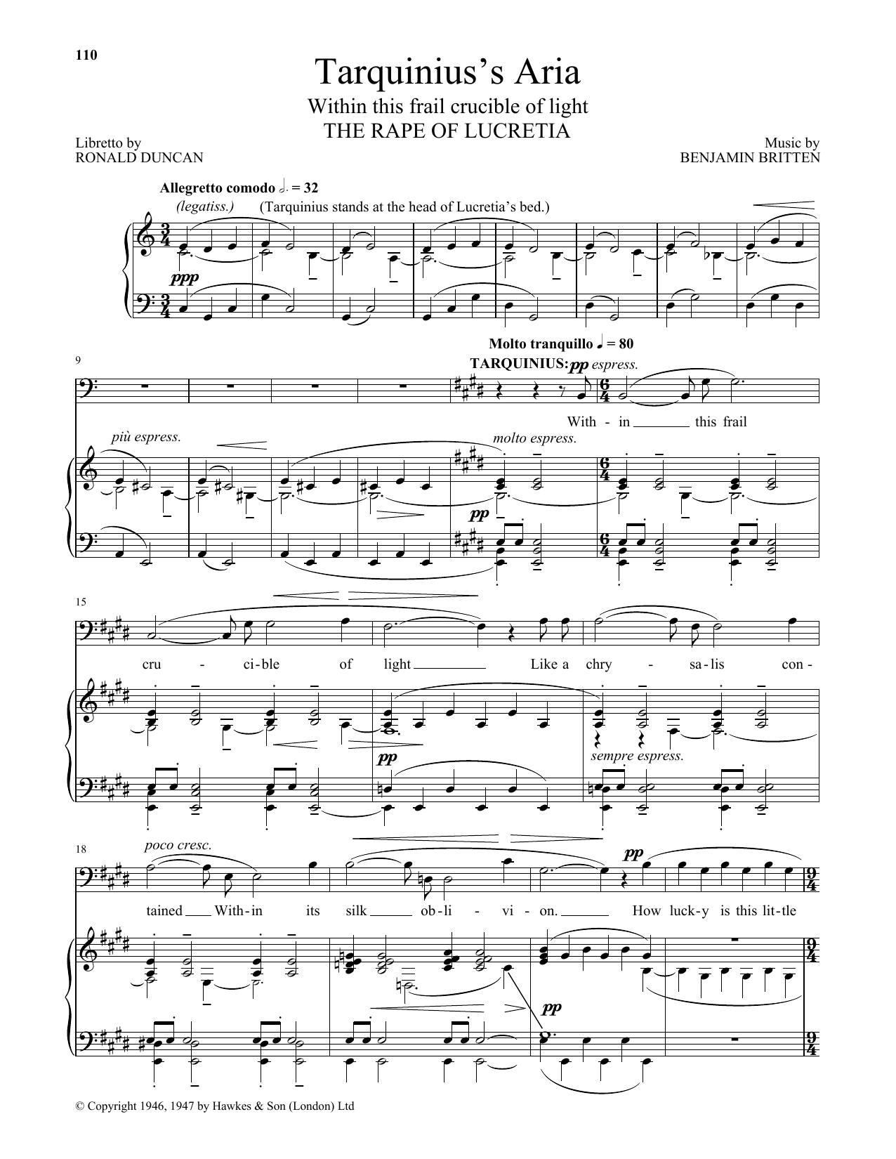 Benjamin Britten Tarquinius's Aria (Within this frail crucible of light) (from The Rape Of Lucret Sheet Music