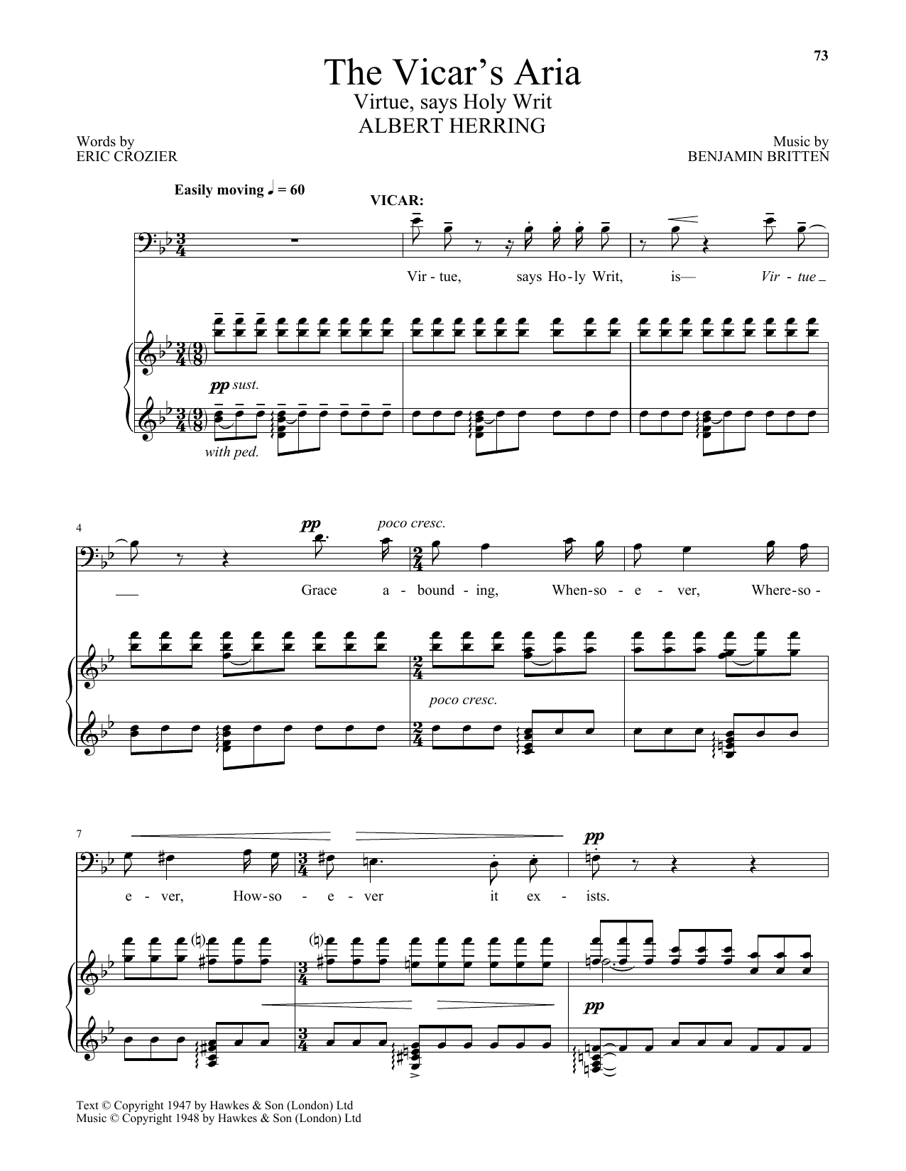 Benjamin Britten The Vicar's Aria (Virtue, says Holy Writ) (from Albert Herring) Sheet Music