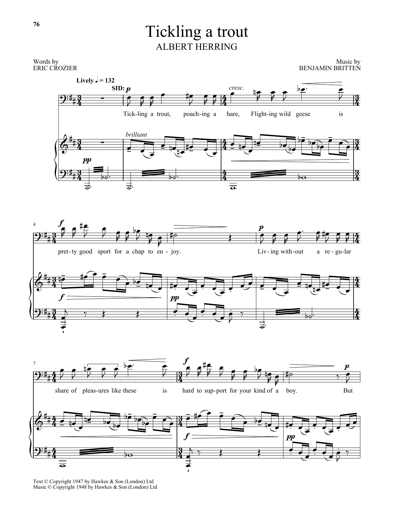 Benjamin Britten Tickling a trout (from Albert Herring) Sheet Music