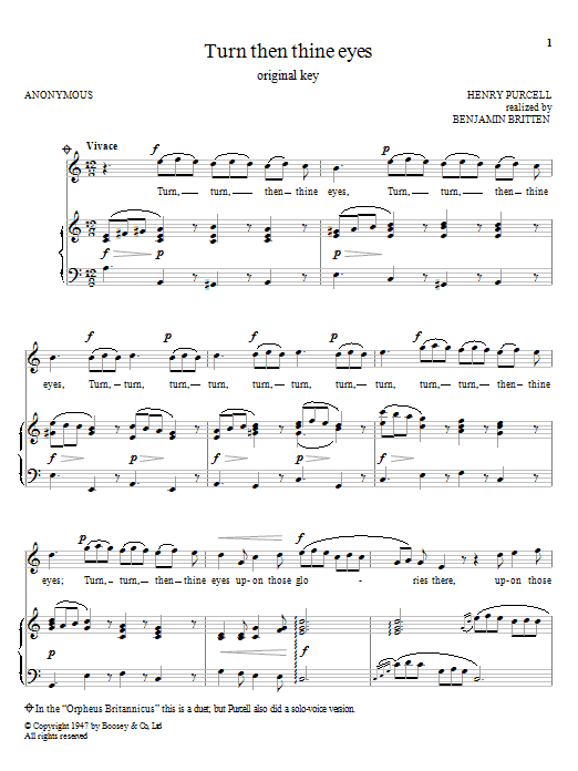 Benjamin Britten Turn Then Thine Eyes Sheet Music