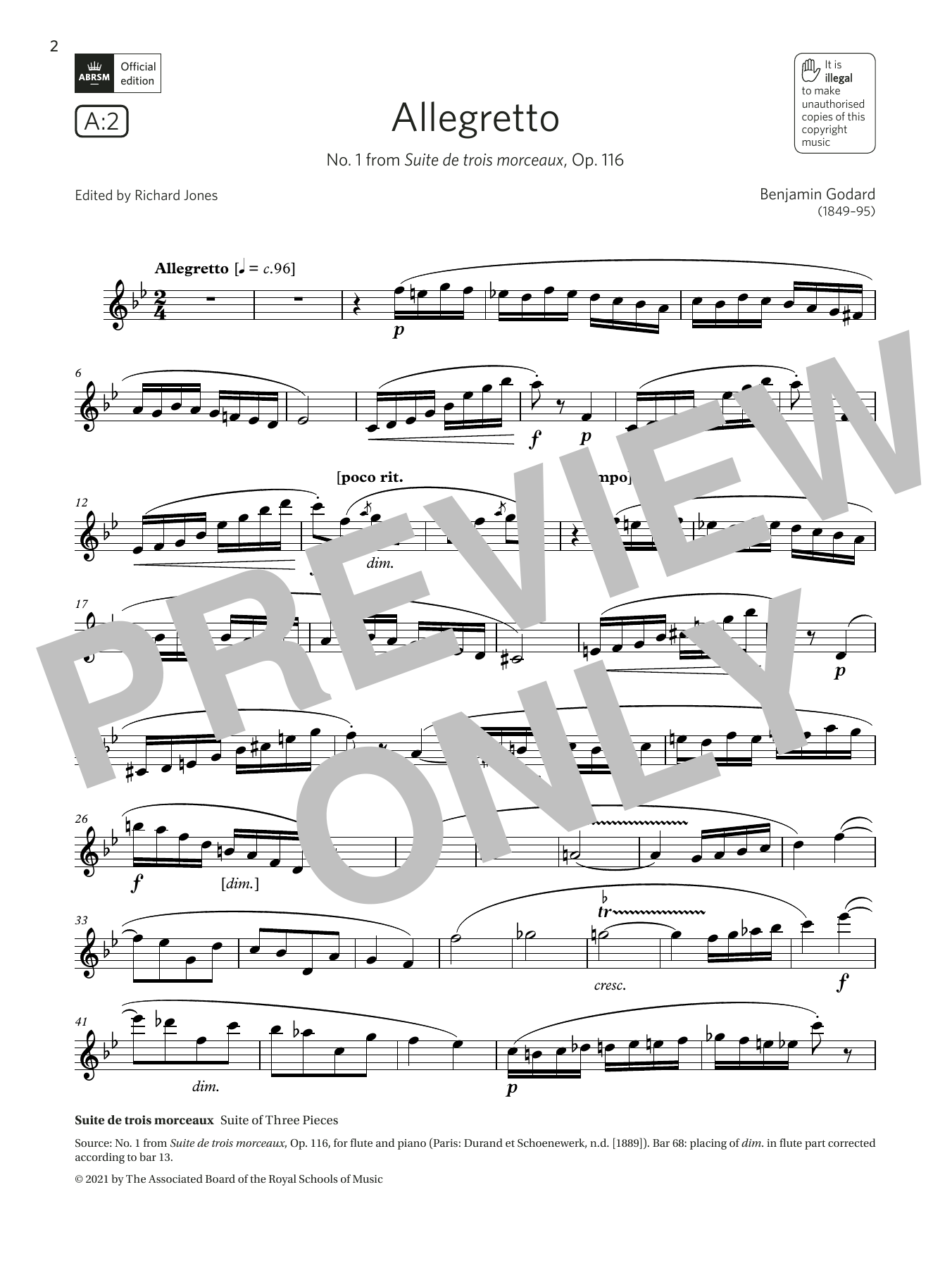 Benjamin Godard Allegretto (from Suite de trois morceaux) (Grade 6 List A2 from the ABRSM Flute Sheet Music