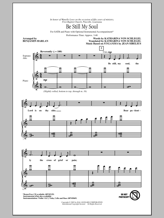 Benjamin Harlan Be Still My Soul Sheet Music