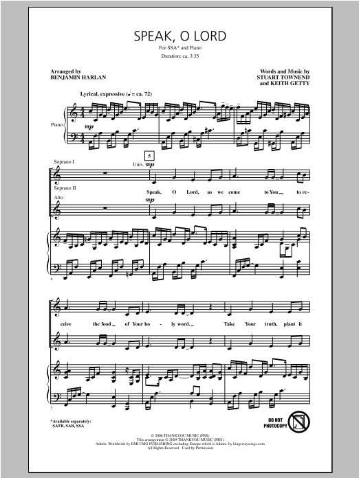 Benjamin Harlan Speak O Lord Sheet Music