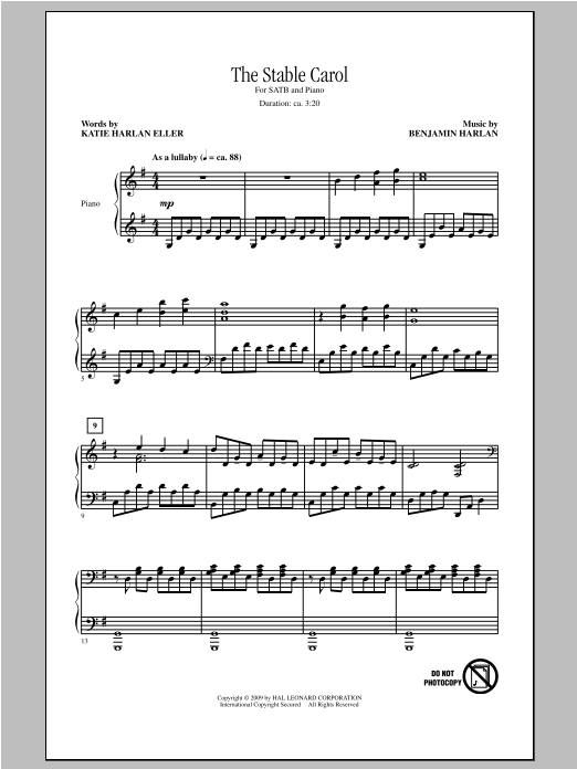 Benjamin Harlan The Stable Carol Sheet Music