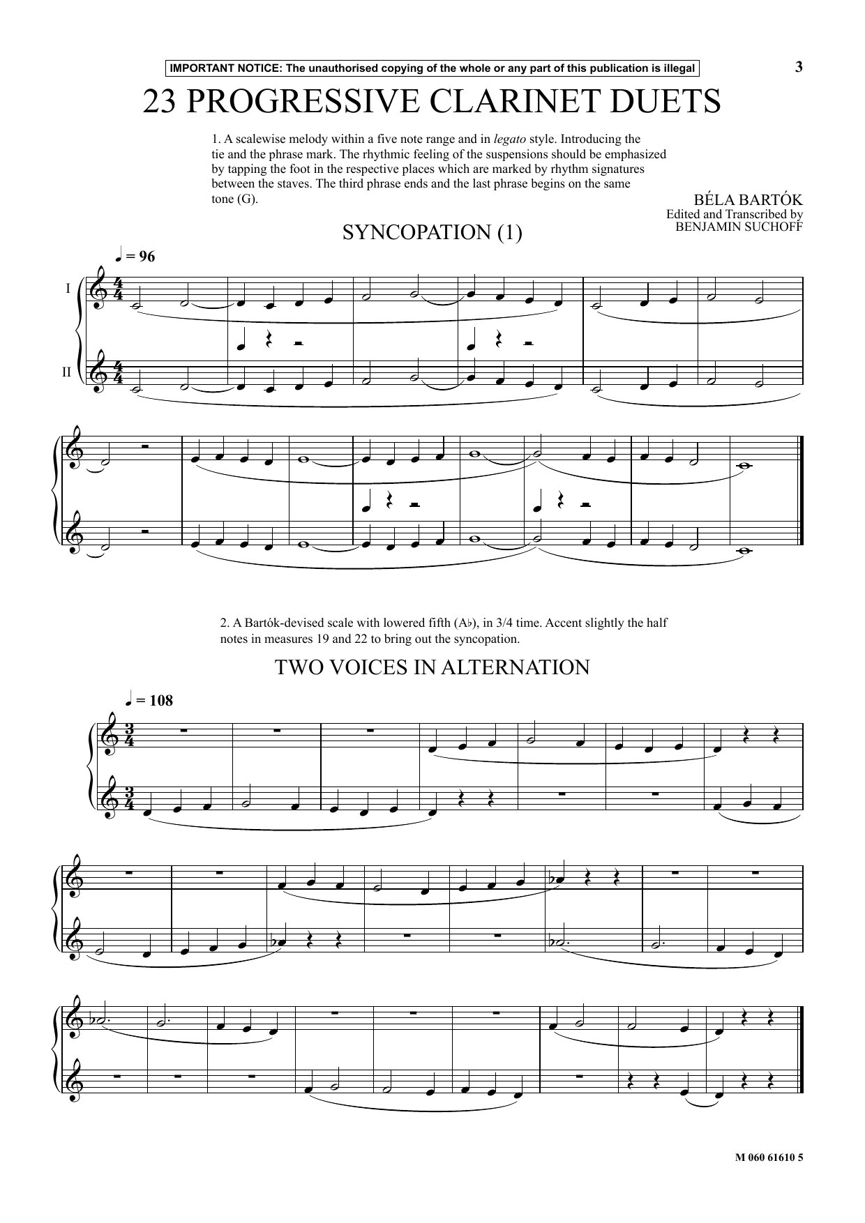 Benjamin Suchoff 23 Progressive Clarinet Duets (from Mikrokosmos) Sheet Music