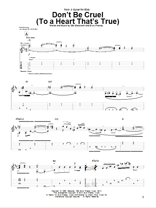 Benjamin Verdery Don't Be Cruel (To A Heart That's True) Sheet Music