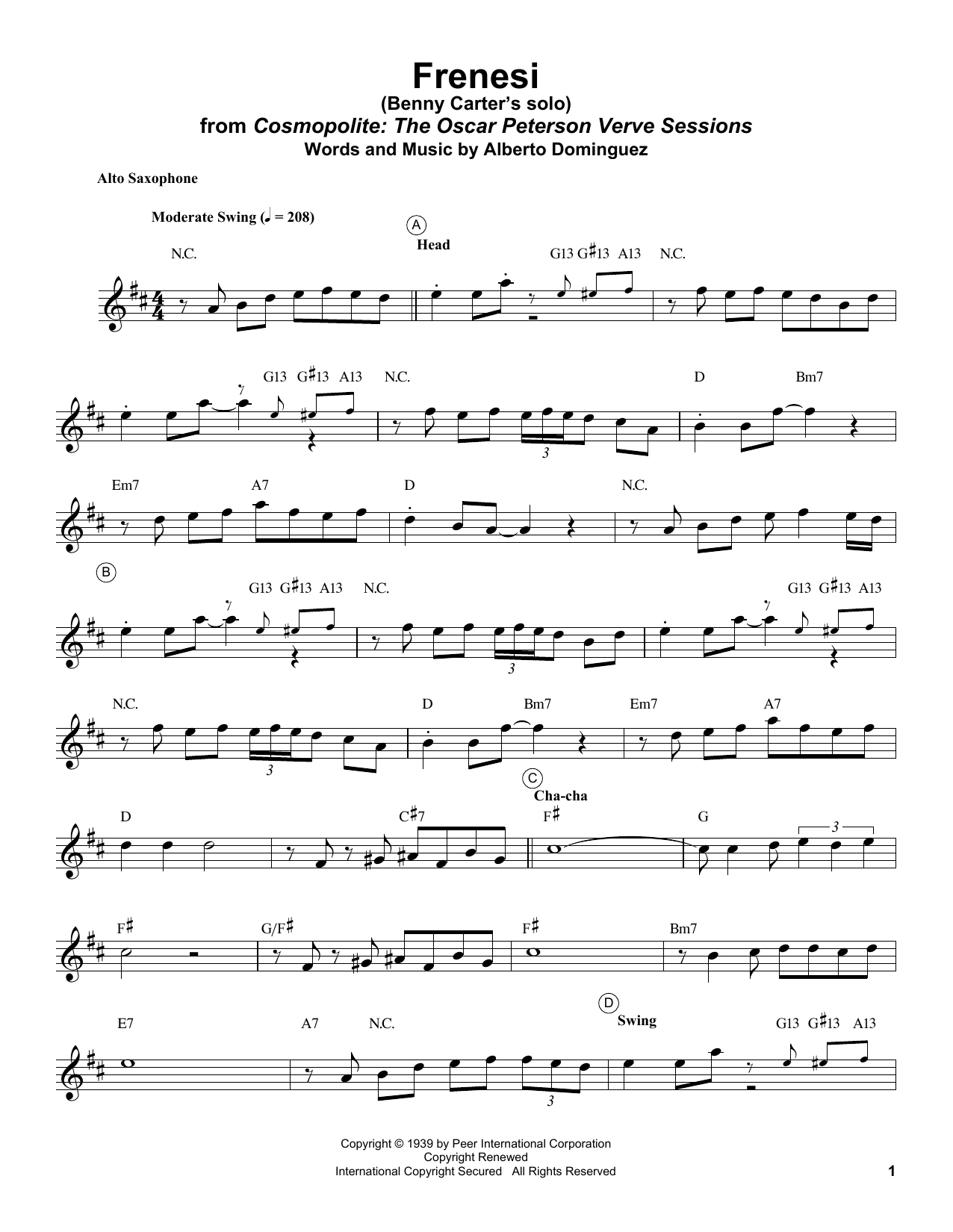 Benny Carter Frenesí Sheet Music